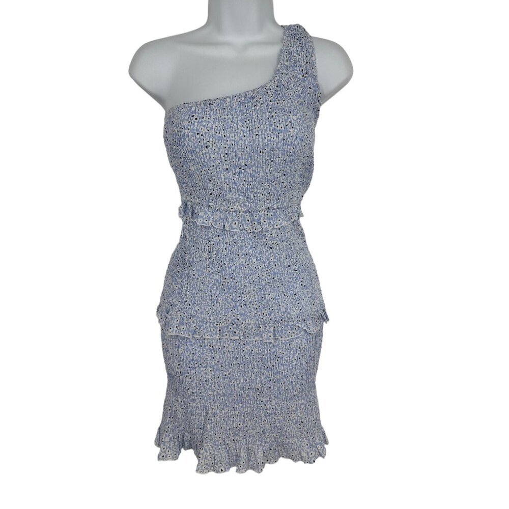 Princess Polly Eliza One Shoulder Florall Light Blue White Summer Dress Size 4